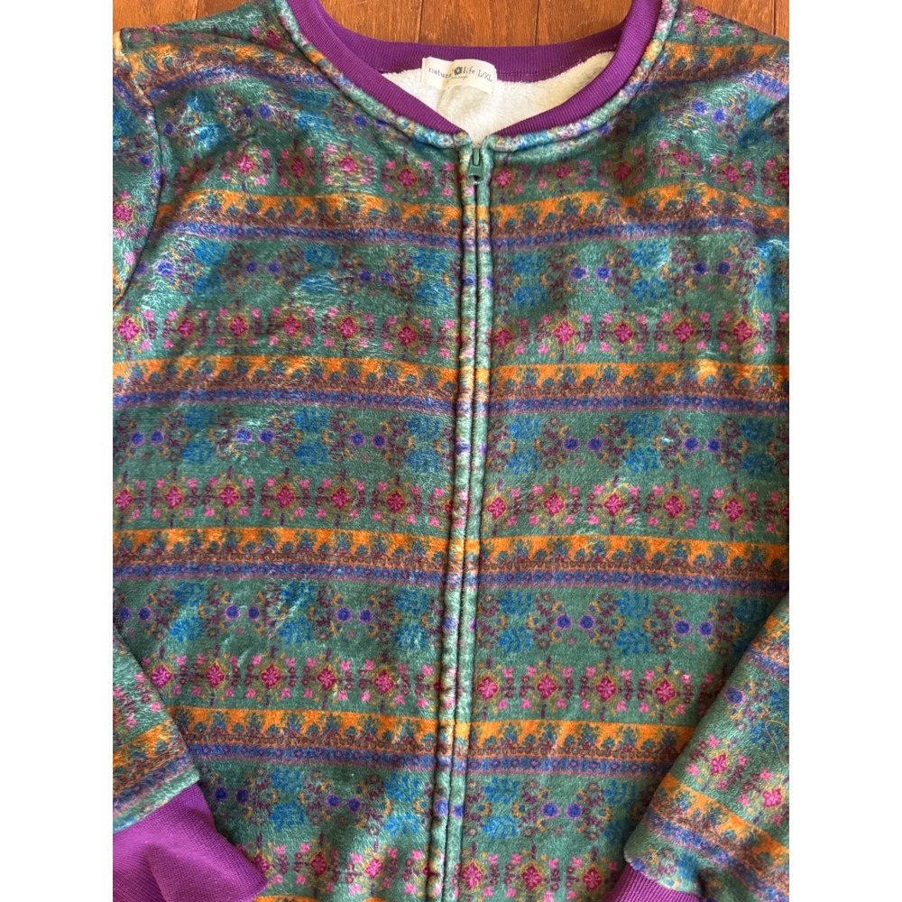 Natural Life Women Teal Purple Floral Fleece One Piece Sleepwear Jumpsuit L/XL - Picture 9 of 9